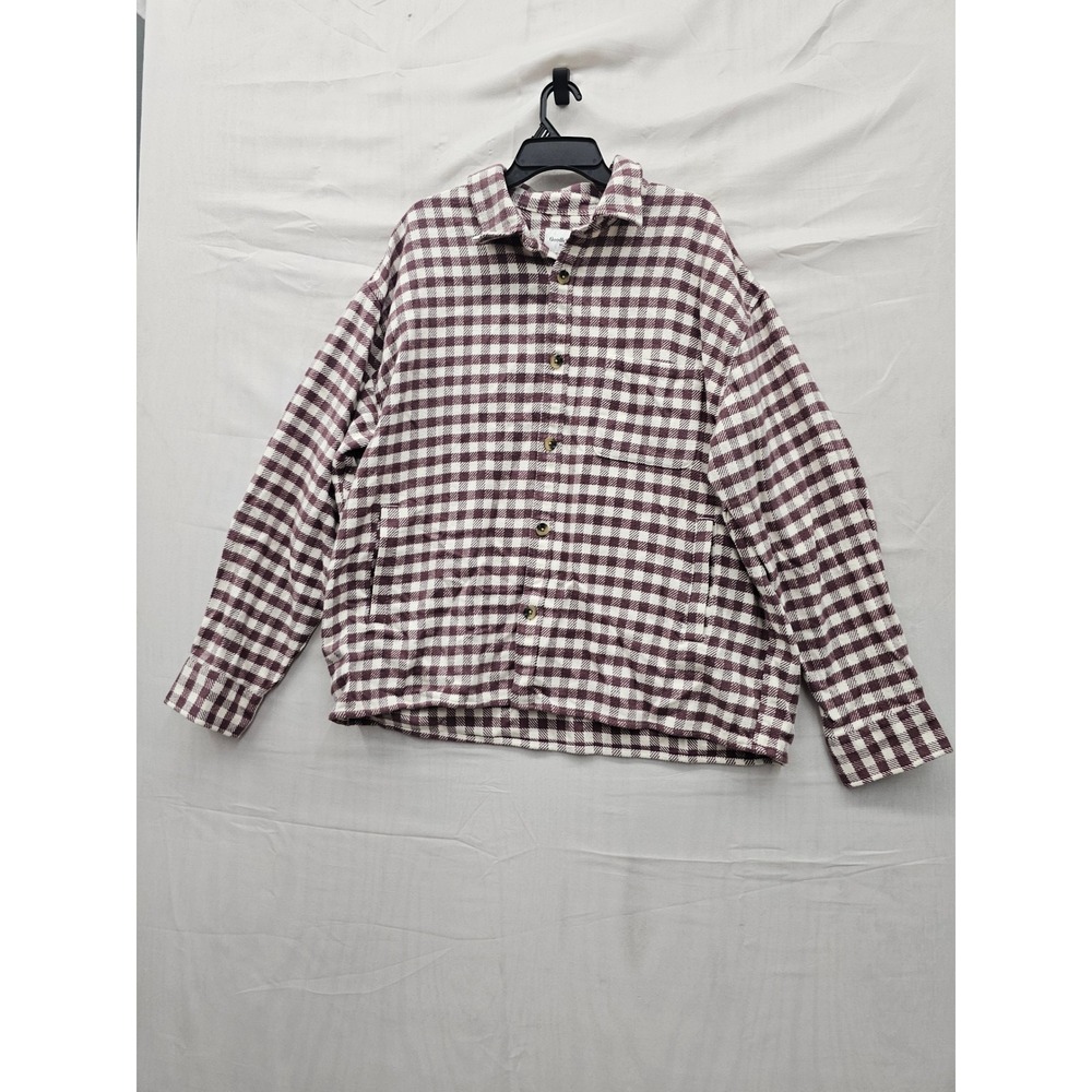 Goodfellow & Co Mens Plaid Heavyweight Flannel Shirt Maroon Cotton Size XL